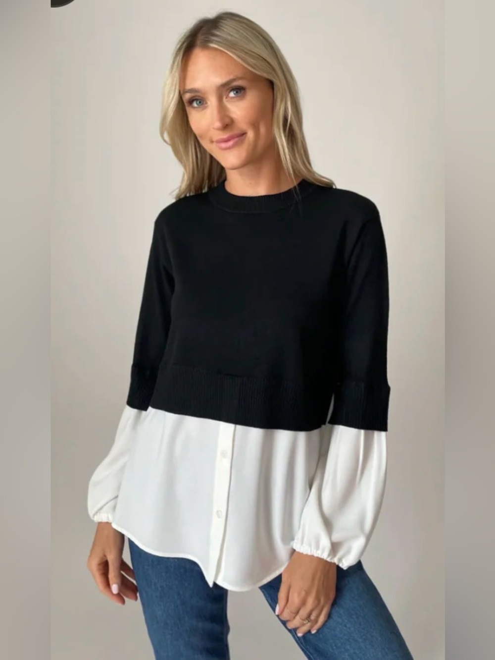 Truth by Republic Black & White Layered Tunic Blouse | Size Medium | NWT